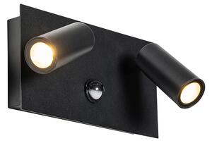 Lampada da parete per esterni nera con sensore di movimento a LED a 2 luci - Simon
