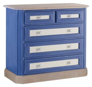 Como 5 cassetti in legno blu e miele l.102 p.48 h.90 (2218)
