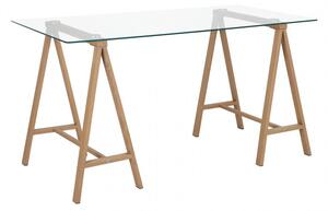 Scrivania moderna in acciaio effetto legno e vetro l.140 p.70 h.76