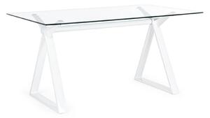 Scrivania moderna industrial bianco in acciaio e vetro l.150 p.90 h.75
