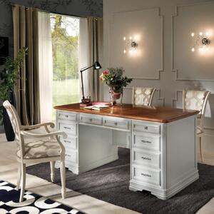 Scrivania classica 10 cassetti in legno bianco/noce 180x85x82