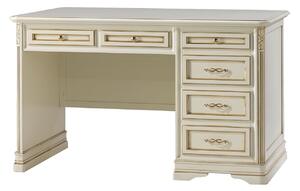 Scrivania shabby 6 cassetti in legno bianco/oro l.140 p.85 h.82