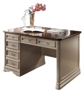 Scrivania 6 cassetti in legno laccato grigio/marrone l.140 p.85 h.82