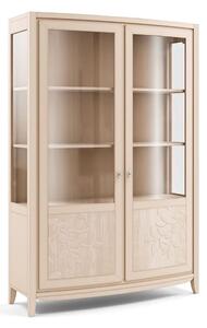 Vetrina contemporanea 2 porte decoro foglia in legno naturale l.128 p.46 h.200