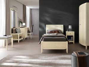 Letto singolo intagliato decoro foglia in legno massello l.99 p.208 h.120