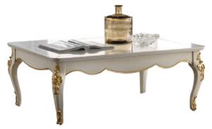 Tavolino shabby in legno bianco/decori oro l.120 p.80 h.48