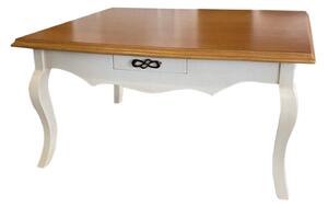 Tavolino in legno 1 cassetto shabby bianco/noce biondo 108x63x50