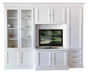 Parete attrezzata porta tv classica in legno decoro shabby bianco 300x53x225