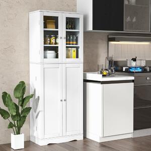 Costway Dispensa da cucina con ripiani anta e doppia porta in vetro temperato, Armadio indipendente Bianco