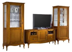 Porta tv classico in legno 2 cassetti 2 ribalte finitura bassano l.141 p.47 h.70