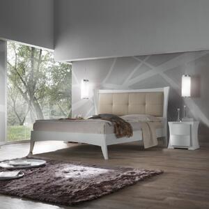 Letto matrimoniale moderno testata ecopelle e legno bianco 183x213x132