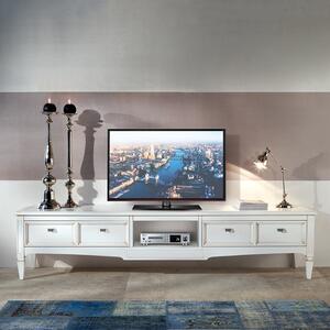 Porta tv 2 cassetti classico legno shabby bianco 220x50x51