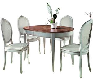 Tavolo ovalino legno intarsio venezia shabby bicolore 115x95x77