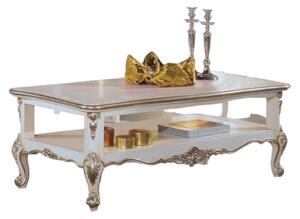 Tavolino classico legno shabby bianco argento 130x75x47