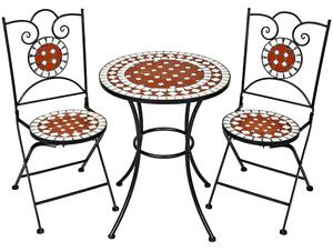 Tectake 401637 set di tavolo e sedie con mosaico, 2 sedie + tavolo ø 60 cm - marrone
