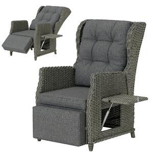 Outsunny Poltrona in Rattan con Tavolino Pieghevole, Schienale e Poggiapiedi Regolabili, 81x58x98,5 cm, Grigio Scuro | Aosom Italy