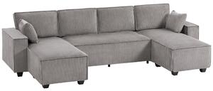 HOMCOM Divano Angolare con Doppia Chaise Longue, Divano a U in Tessuto a Coste con Seduta Ampia e Profonda, Cuscini a Molle, Grigio Chiaro | Aosom Italy