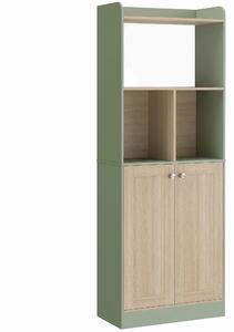 HOMCOM Libreria a 5 Livelli, Mobile Contenitore, Scaffale per Libri con 2 Ante, 60x30x161,2 cm, Verde e Legno Naturale | Aosom Italy