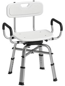 HOMCOM Sedia per Doccia Girevole ad Altezza Regolabile con Braccioli, Schienale, Capacità 150 kg, Bianco | Aosom Italy