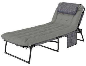 Outsunny Lettino da Giardino Pieghevole e Reclinabile con Tasca Laterale, 68x189x30 cm, Nero e Grigio