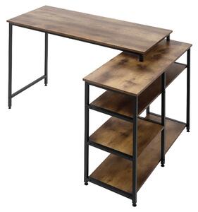 HOMCOM Scrivania Angolare con Scaffale a 3 Ripiani in Stile Industriale, 135x90x79 cm, Marrone e Nero | Aosom Italy