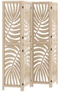 HOMCOM Paravento interiore in legno 4 pannelli 160 x 170 cm, pieghevole e portatile, motivo foglia, design rimovibile, legno naturale