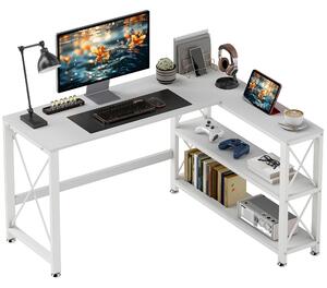 HOMCOM Scrivania ad angolo modulabile reversibile, scrivania con ripiani, ripiano di ripiani, telaio in metallo, 135x110x75cm, bianco | Aosom Italy