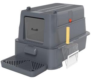 PawHut Lettiera per Gatti Chiusa da 80L con Vassoio Estraibile, in ABS e Acciaio Inox, 63x43x43 cm, Grigio Scuro | Aosom Italy