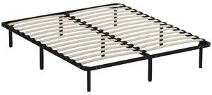 Rete Fissa Letto Matrimoniale 190x160x31 cm a 28 Doghe con Spazio Sottostante in Legno e Acciaio Nero e Legno