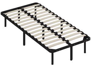 Rete Fissa Letto Singolo 190x90x31 cm a 28 Doghe con Spazio Sottostante in Legno e Acciaio Nero e Legno