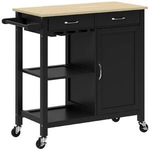 HOMCOM Carrello Cucina Classico con Cassetti, Ruote e Armadietto 2 Ante Salvaspazio 89x40x84cm, Nero | Aosom Italy