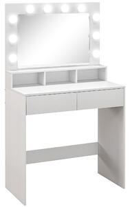 HOMCOM Tavolo da Trucco con Specchio e 10 Luci LED Regolabili, 2 Cassetti e 3 Scomparti, 80x40x135 cm, Bianco | Aosom Italy