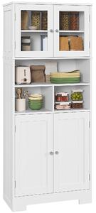 HOMCOM Credenza Cucina con 2 Armadietti e 3 Vani Aperti, Ante a Vetro e Ripiani Regolabili, 60x30x145.5 cm, Bianco | Aosom Italy