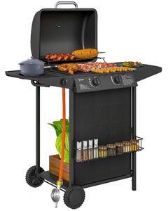 Outsunny Barbecue a Gas con 3 Bruciatori Indipendenti e Coperchio con Termometro, 108x54x97 cm, Nero