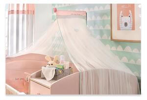Baldacchino Happy per Cameretta Neonato in Tulle Crema e Cotone con Motivi a Cuore 300x220 cm