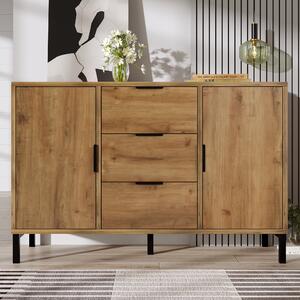 Credenza con 2 porte e 3 cassetti, mobile alto per camera da letto & tutti gli ambienti, 120x40x76 cm, Colore naturale