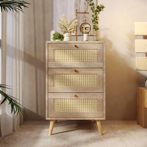 Cassettiera in rattan con 3 cassetti, per Camera da letto, 79,5x48,6x48,5 cm, Colore Naturale