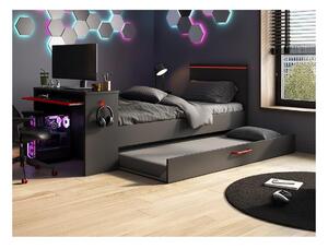 Letto a scomparsa gamer 2 x 90 x 200 Con scrivania LED Antracite e Rosso + Rete - VOUANI