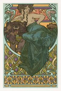 Riproduzione Lady Bear Vintage Art Nouveau Beaitufl Portait - Alfons Alphonse Mucha, (26.7 x 40 cm)