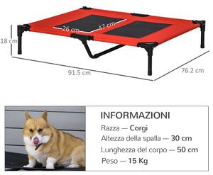 PawHut Lettino per Cani Grandi Rialzato con Tessuto a Rete, Peso Massimo 30kg, 91.5x76.2x18 cm, Rosso