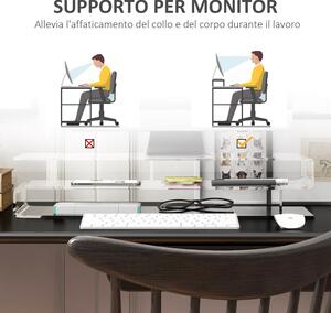 HOMCOM Supporto per Monitor PC in Acrilico con Scomparti Centrali, 57x19x11.5cm, Trasparente