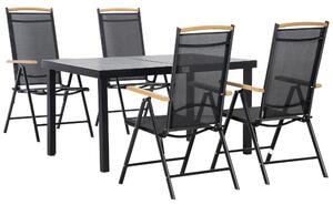 Outsunny Set Mobili da Giardino da 5 Pezzi in Alluminio, Set Tavolo con 4 Sedie da Esterno Pieghevoli Regolabili per 4 Persone, Nero