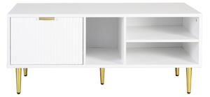 Tavolino da Salotto Elegante Bianco con Dettagli Dorati, Cassettiera e 3 Ripiani Aperti - Stile Lusso Leggero, Bianco+Oro