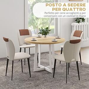 HOMCOM Tavolo da Pranzo Rotondo Moderno per 4 Persone, Ø100x75cm, Legno Naturale e Bianco
