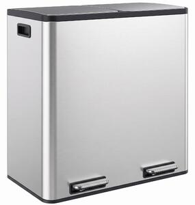 HOMCOM Pattumiera Cucina 2 x 30L, Bidone a Pedale in Acciaio Inox con Secchi Estraibili e Chiusura Ammortizzata, Argento | Aosom Italy