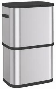 HOMCOM Pattumiera Rettangolare 60L in Acciaio Inox con Coperchio, Chiusura Ammortizzata, Fermasacco, Argento | Aosom Italy