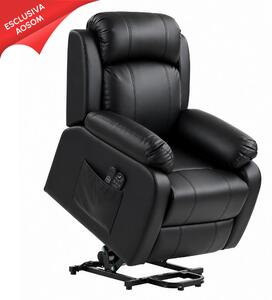 HOMCOM Poltrona Alzapersona Reclinabile con Massaggio e Riscaldamento, Poltrona Relax con Poggiatesta Regolabile e USB, in PU, Nero | Aosom Italy