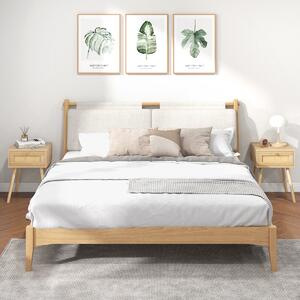 Costway Set di 2 Comodini in rattan con decorazione intrecciata a mano, Tavolini da letto boho in legno stile mid-century Naturale