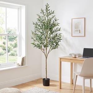 Costway Albero di ulivo artificiale da interno con vaso zavorrato, Pianta finta di oliva con olive realistiche foglie in seta e tronco naturale in pe 190 cm