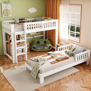 Letto a castello okwish 90x200, modello Lexibel, combinabile, lettino per bambini con sponde di sicurezza, struttura bianca, senza materasso